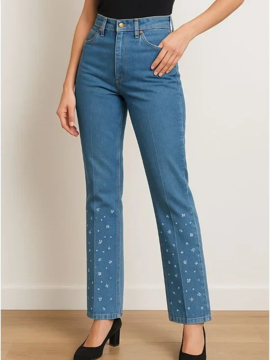 Vintage Wrangler Cowboy Cut Straight Leg Printed Women’s Jeans 31x36 USA Talon - Picture 1 of 15